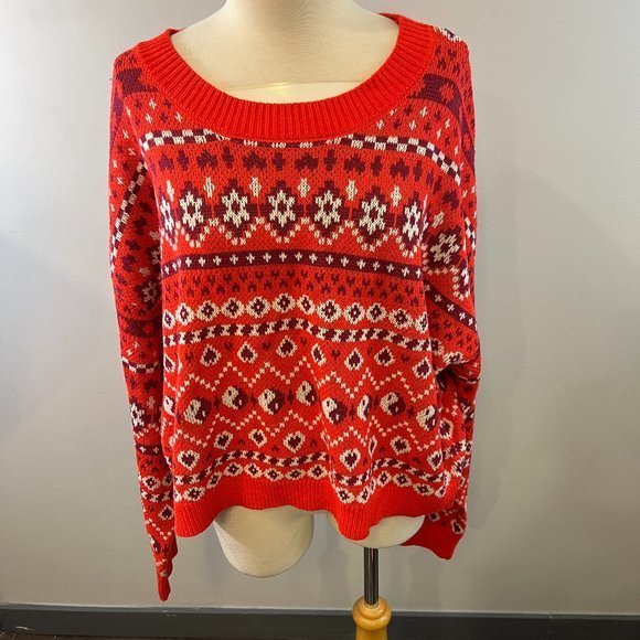 NWOT BP Orange Red Scoop Neck Knit Holiday Sweater (3X) - Picture 2 of 7